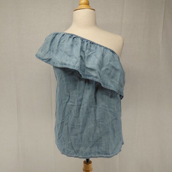 American Eagle Outfitters Tops - NWT American Eagle One-Shoulder Denim Chambray Top Ruffled Neckline Sz XL